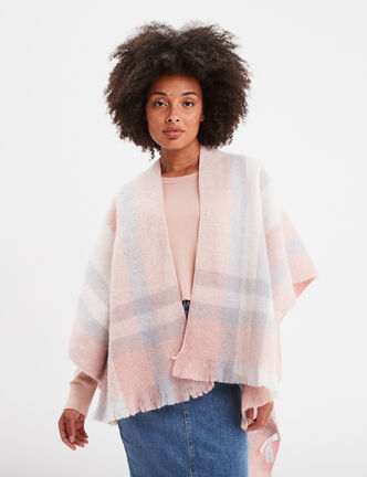 Poncho avec franges rose femme