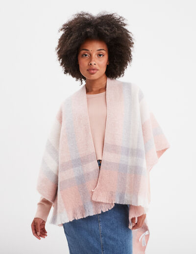 Poncho avec franges rose femme