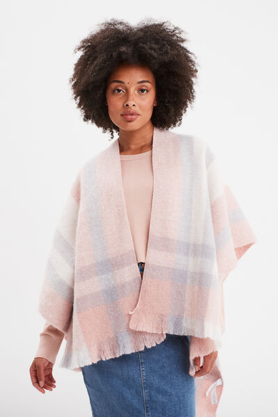 Poncho avec franges rose femme
