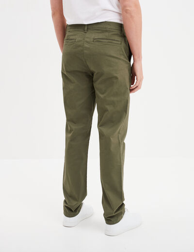 Pantalon chino droit stretch retroussé vert kaki homme