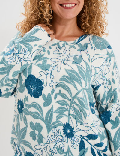 Pull col rond manches longues ecru femme grande taille