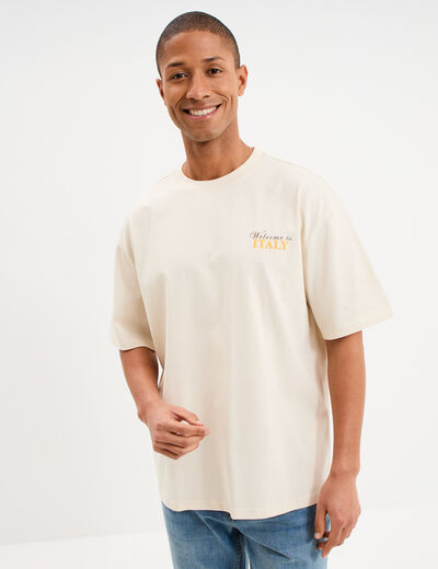 T-shirt col rond relax coton &eacute;pais ecru homme