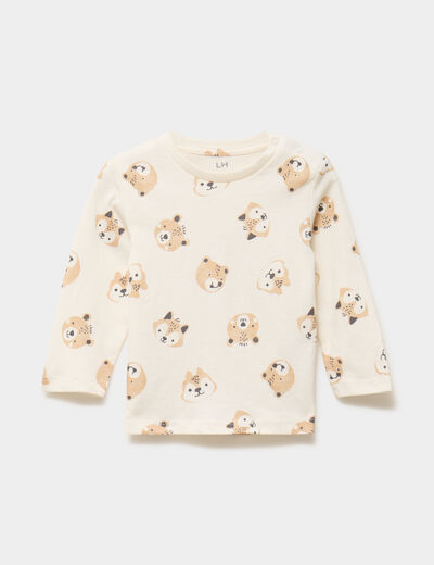 T-shirt manches longues coton ecru b&eacute;b&eacute; gar&ccedil;on