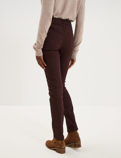 Pantalon slim stretch marron fonc&eacute; femme