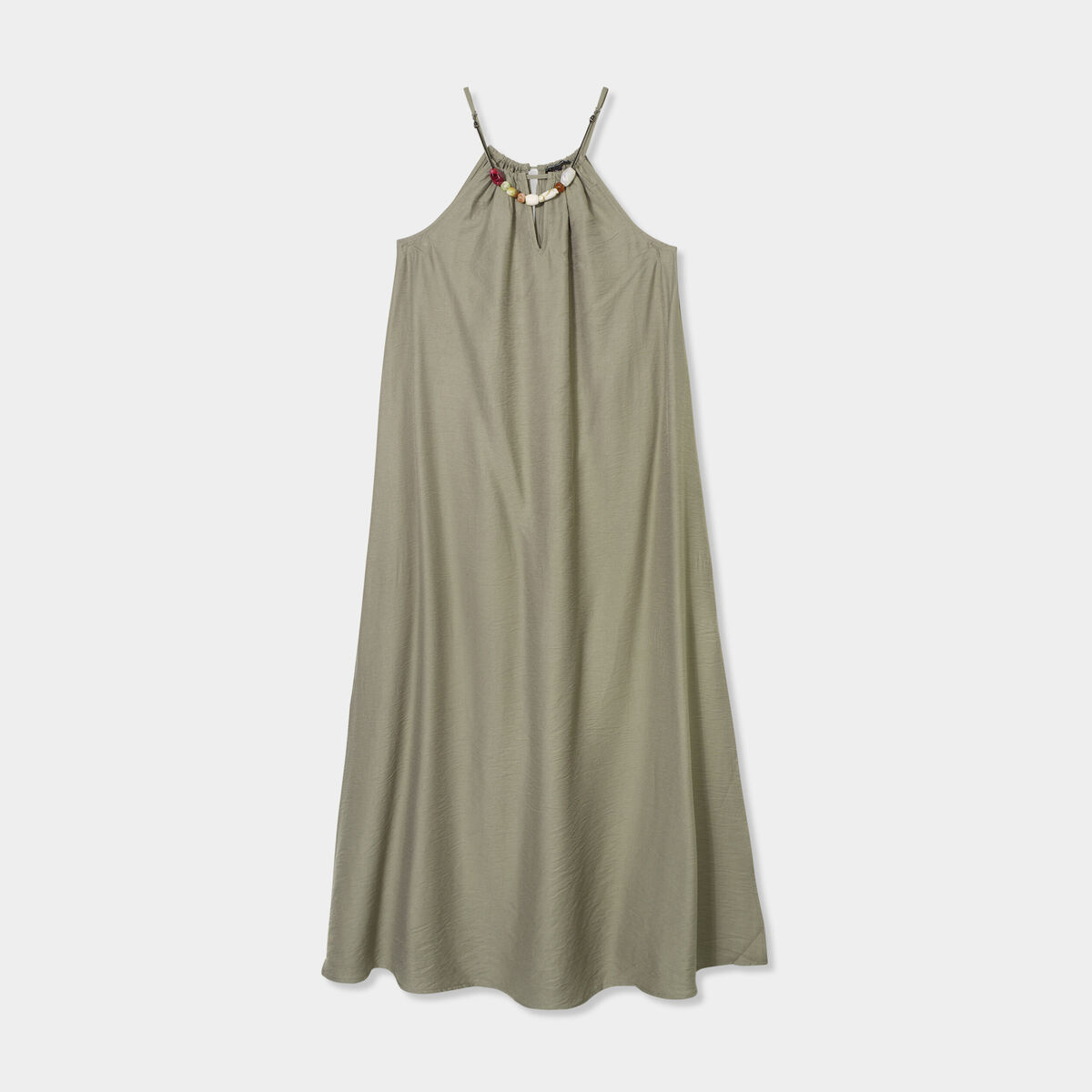 Robe longue col bijou amovible vert kaki femme