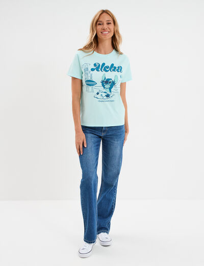 T-shirt manches courtes coton Stitch bleu turquoise femme