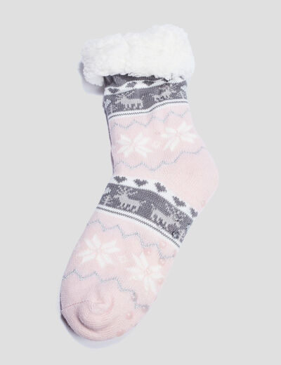 Chaussettes intérieur Noël molletonnées rose femme