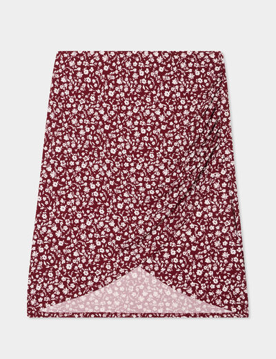 Jupe tulipe courte taille élastiquée bordeaux femme