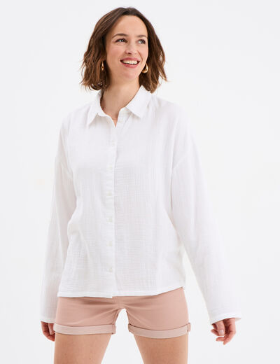 Chemise manches longues coton blanc femme