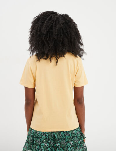 T-shirt col rond manches courtes coton jaune clair femme