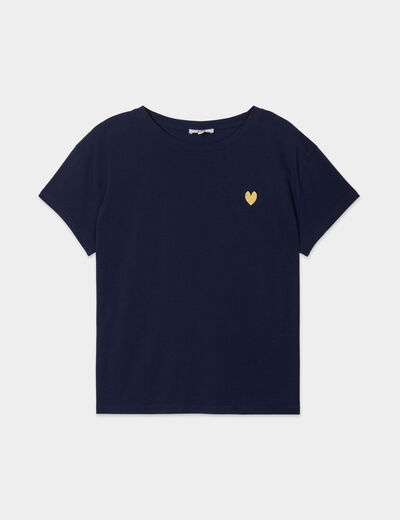 T-shirt manches courtes coton bleu marine femme