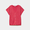 Gilet manches courtes col en V rose cerise femme grande taille