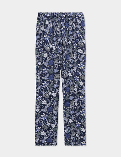 Pantalon de pyjama fluide taille haute bleu marine femme