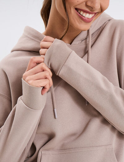 Sweat hoodie molleton à capuche beige femme