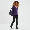 Pull droit ample col V fentes aux côtés violet foncé femme