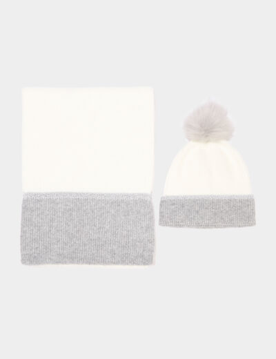 Ensemble &eacute;charpe et bonnet gris femme