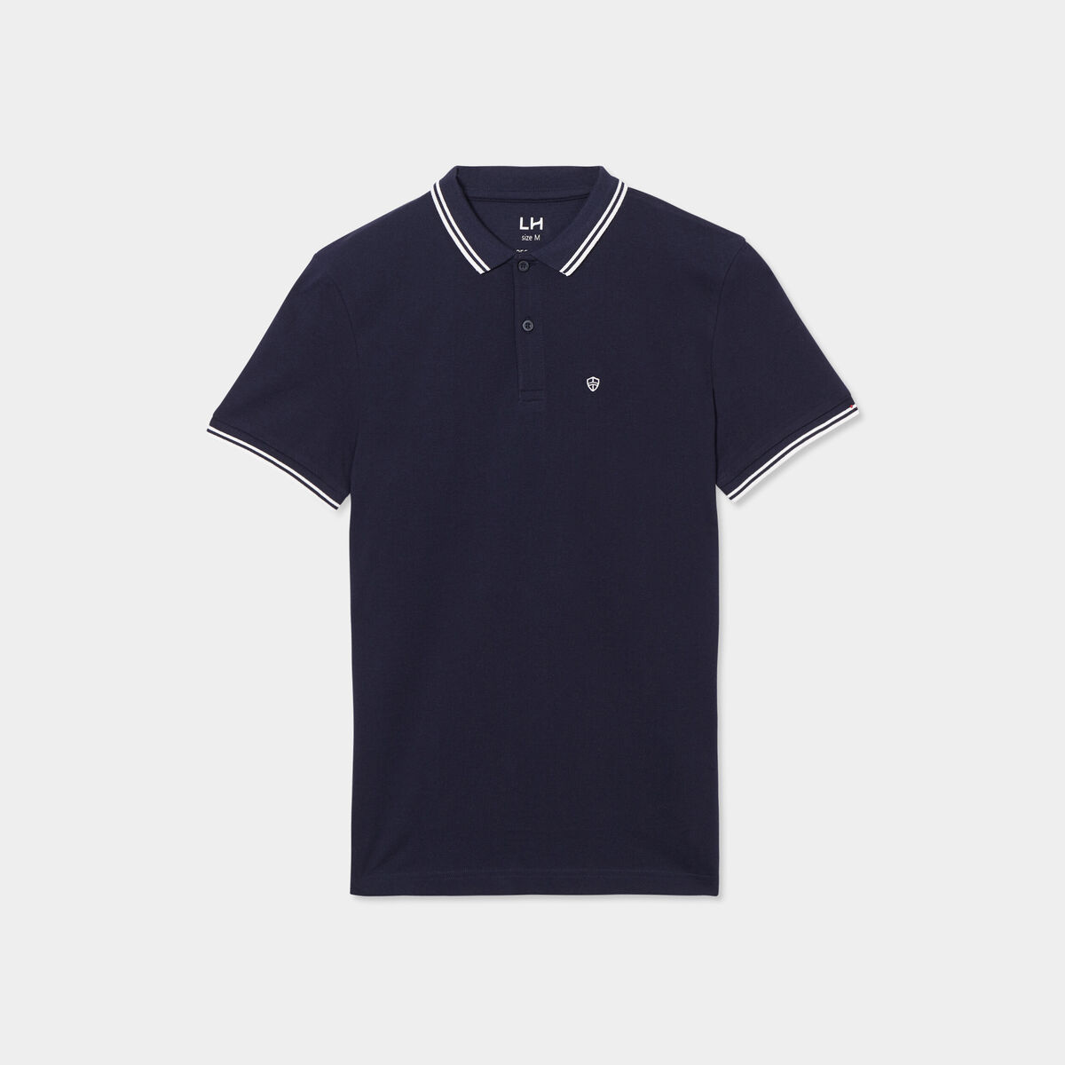 Polo piqu&eacute; coton manches courtes bleu marine homme