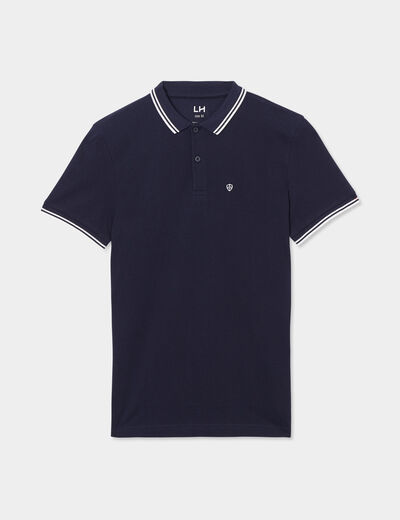 Polo piqu&eacute; coton manches courtes bleu marine homme