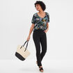 T-shirt col en V manches courtes noir femme