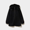 Manteau zipp&eacute; capuche fausse fourrure noir femme