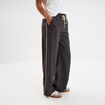 Pantalon fluide élastiqué bandes côtés gris foncé femme