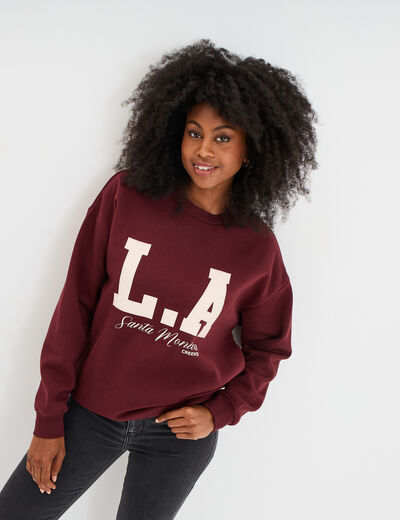 Sweat oversize manches longues bordeaux femme