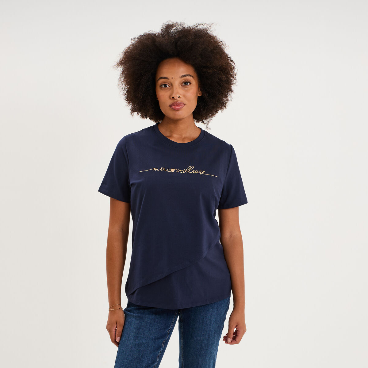 T-shirt manches courtes allaitement bleu marine femme maternit&eacute;