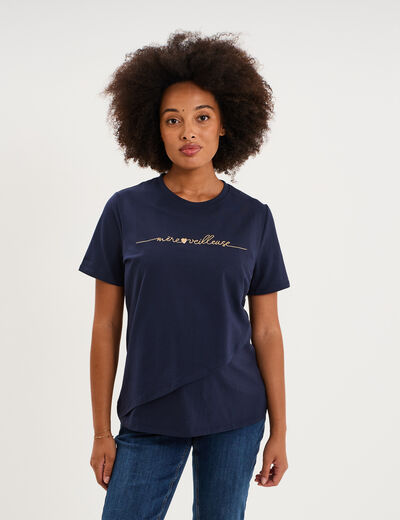 T-shirt manches courtes allaitement bleu marine femme maternit&eacute;