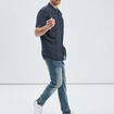 Chemise col italien manches courtes bleu homme