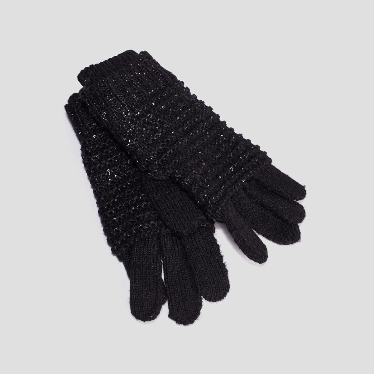Gants 2-en-1 tricot&eacute;s avec sequins noir femme