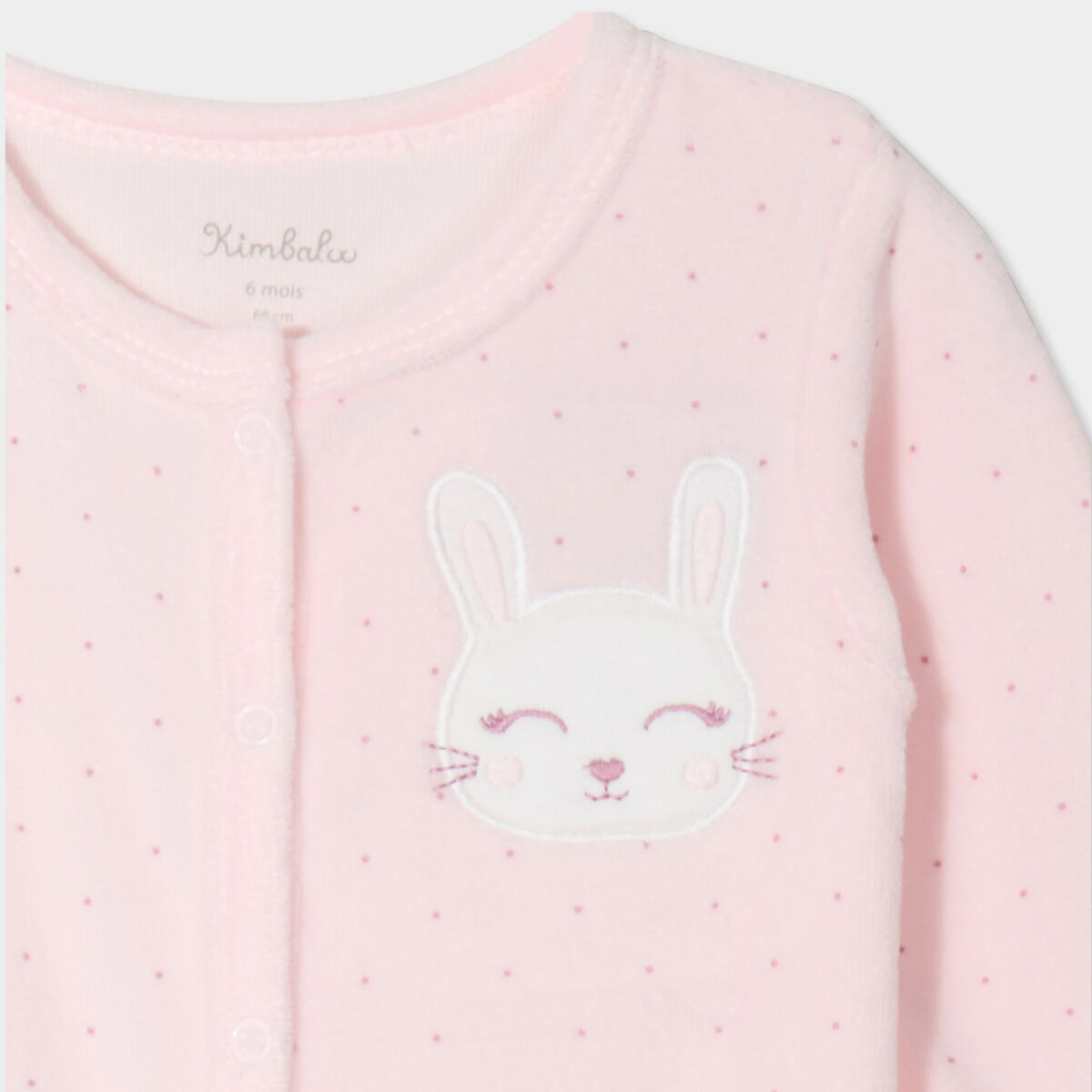 Dors-bien effet velours manches longues rose clair bébé fille