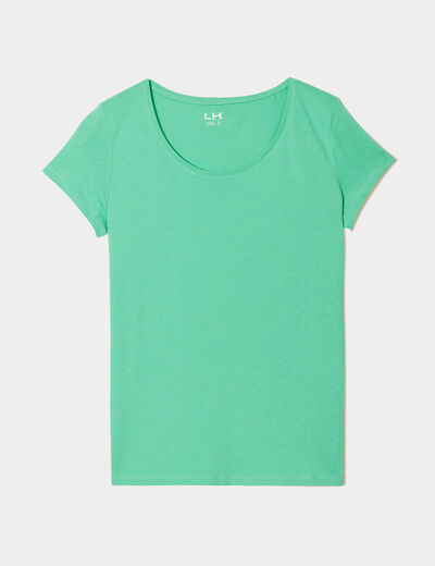 T-shirt coton col rond manches courtes vert menthe femme