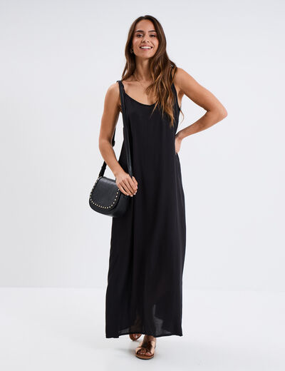 Robe longue fluide bretelles noir femme