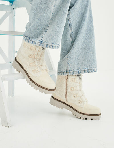 Bottines fausse fourrure blanc femme