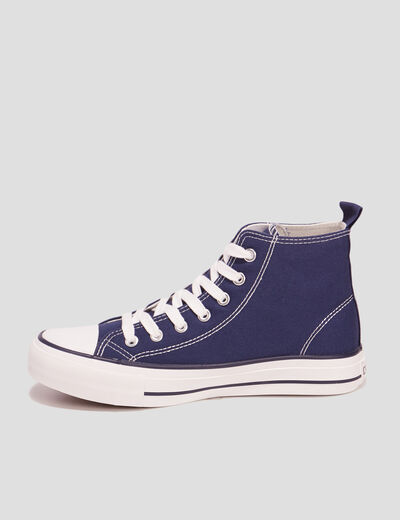 Tennis montantes &agrave; lacets en toile bleu marine femme