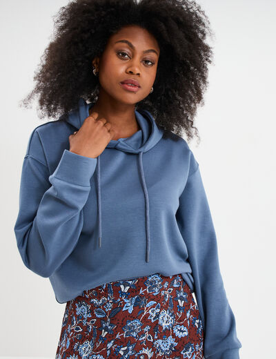 Sweat hoodie manches longues à capuche bleu gris femme