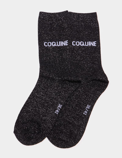 Chaussettes &agrave; fils m&eacute;tallis&eacute;s mi-hautes noir femme