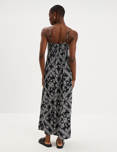 Robe longue buste effet crochet noir femme