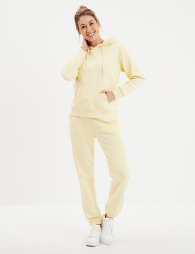Sweat hoodie molleton à capuche jaune clair femme