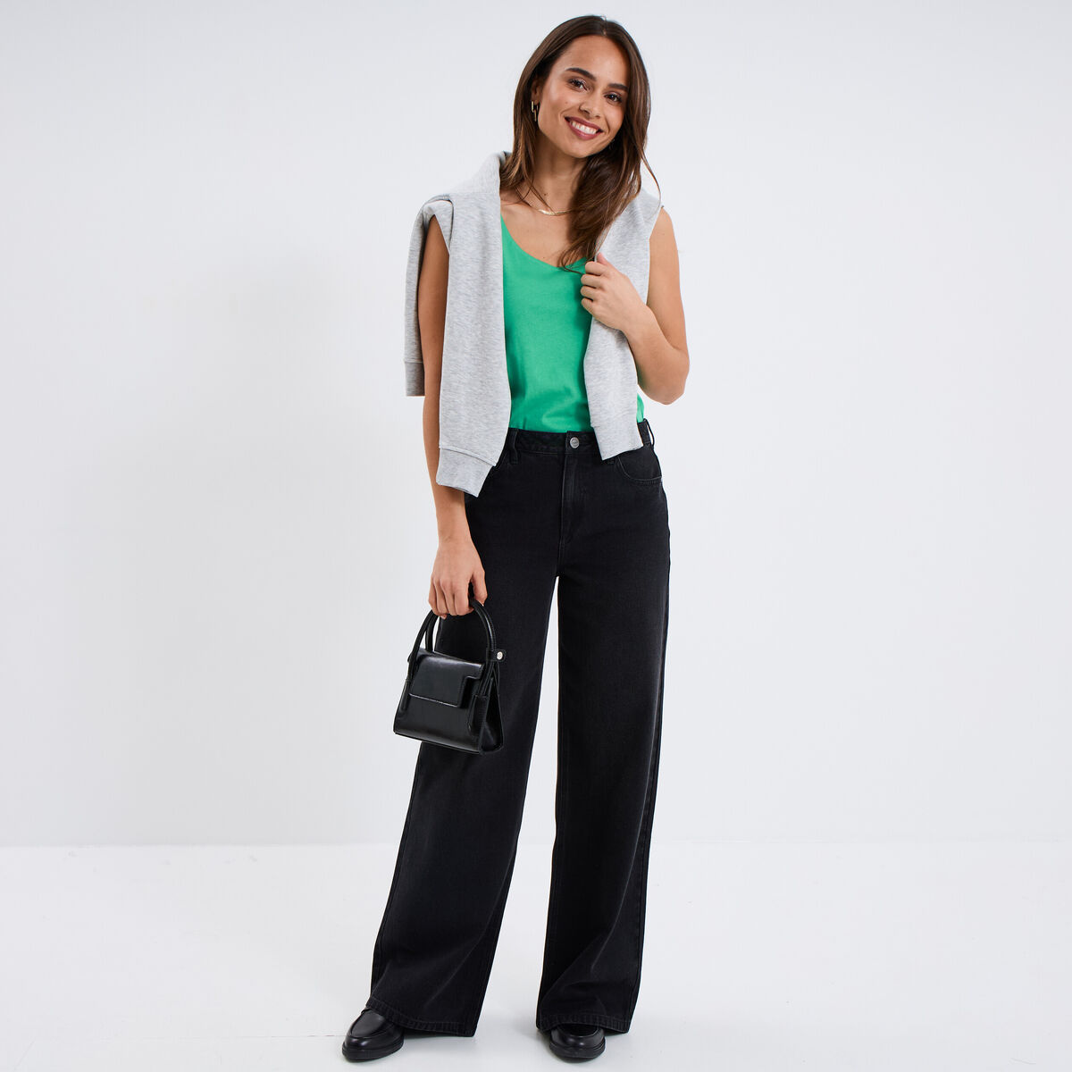 Débardeur bretelles larges coton vert menthe femme