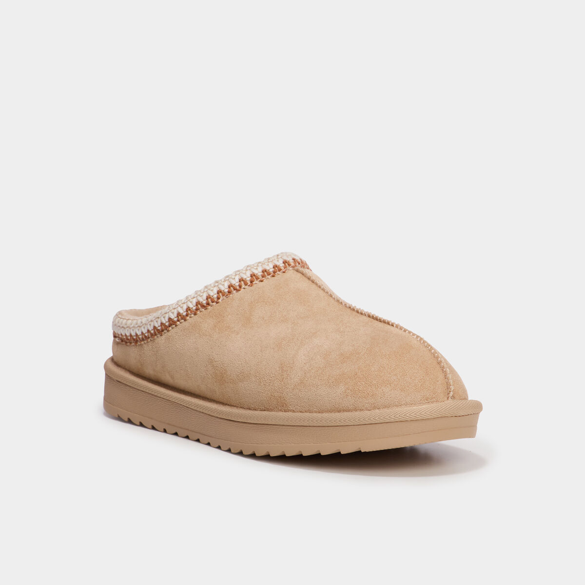 Mules fourr&eacute;es d&eacute;tails brod&eacute;s sable femme