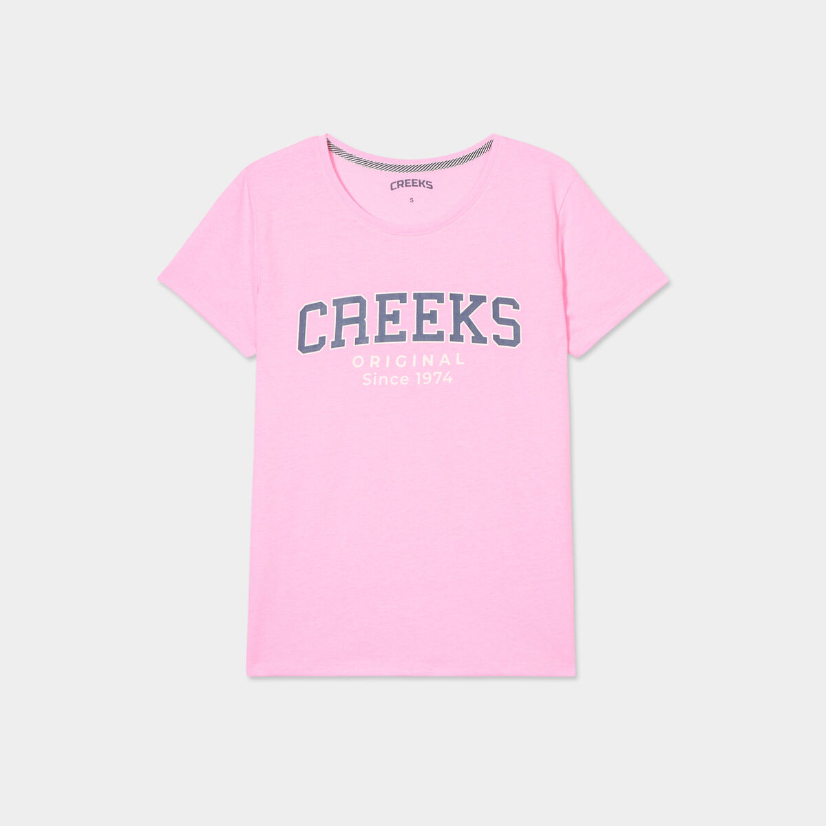 T-shirt col rond manches courtes rose fluo femme
