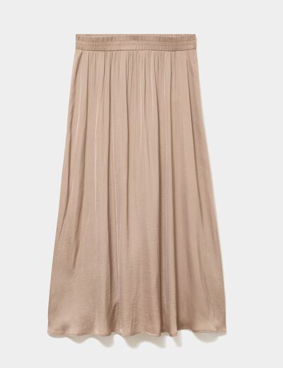 Jupe longue effet satin marron femme