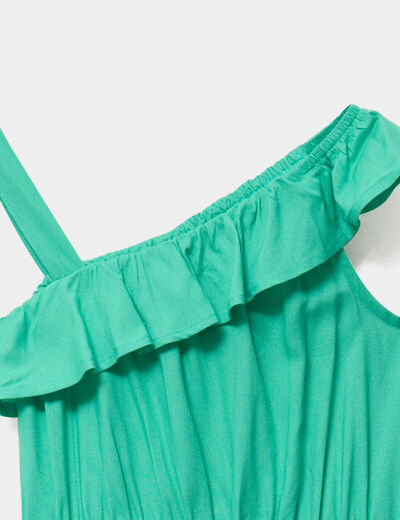 Robe encolure asym&eacute;trique &agrave; volants vert menthe fille