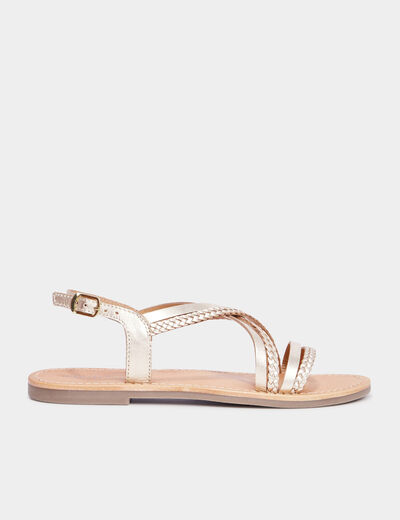 Sandales brides tressées en cuir Creeks jaune or fille