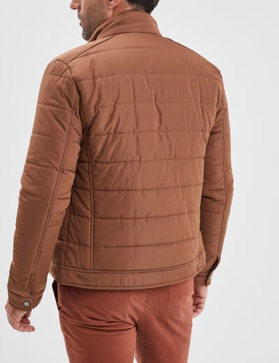 Blouson court zippé col montant marron homme