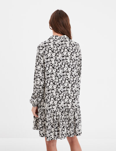 Robe évasée fluide manches bouffantes noir femme