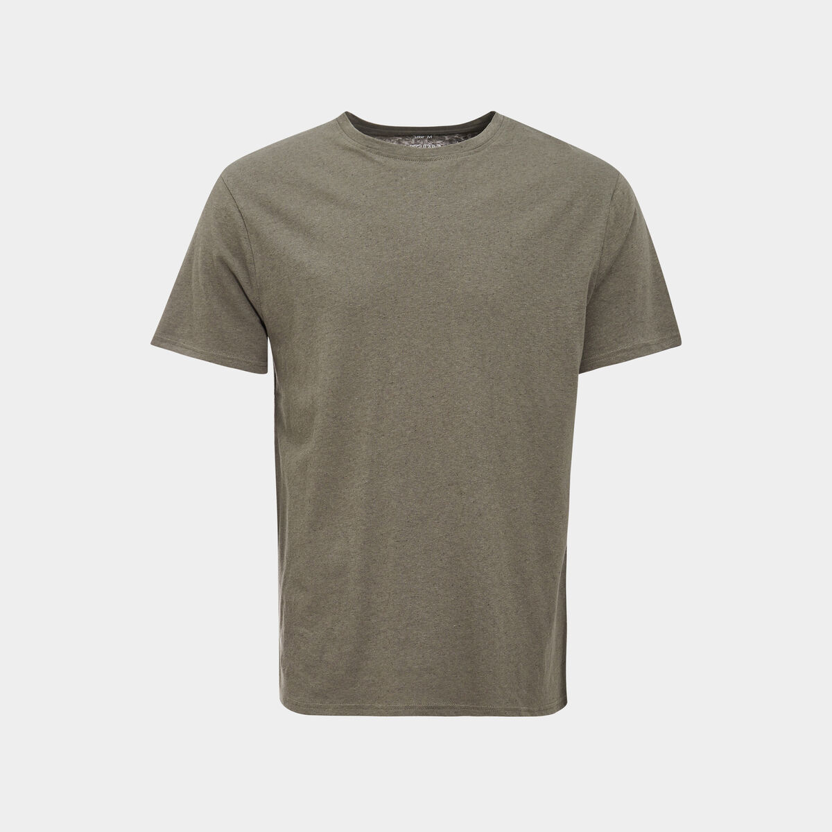 T-shirt manches courtes en mélange lin vert kaki homme