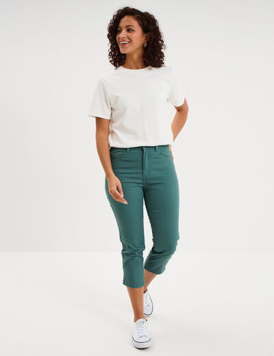 Pantalon capri slim twill 5 poches vert fonc&eacute; femme