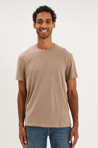 T-shirt droit en coton manches courtes taupe homme